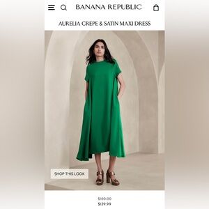 Banana Republic NWT Green Satin Crepe Green Trapeze Style Maxi Dress Small